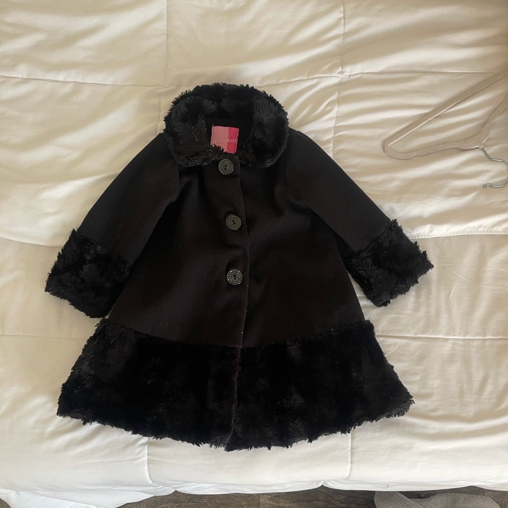 Good Lad Black Pea Coat with Faux Fur Trim